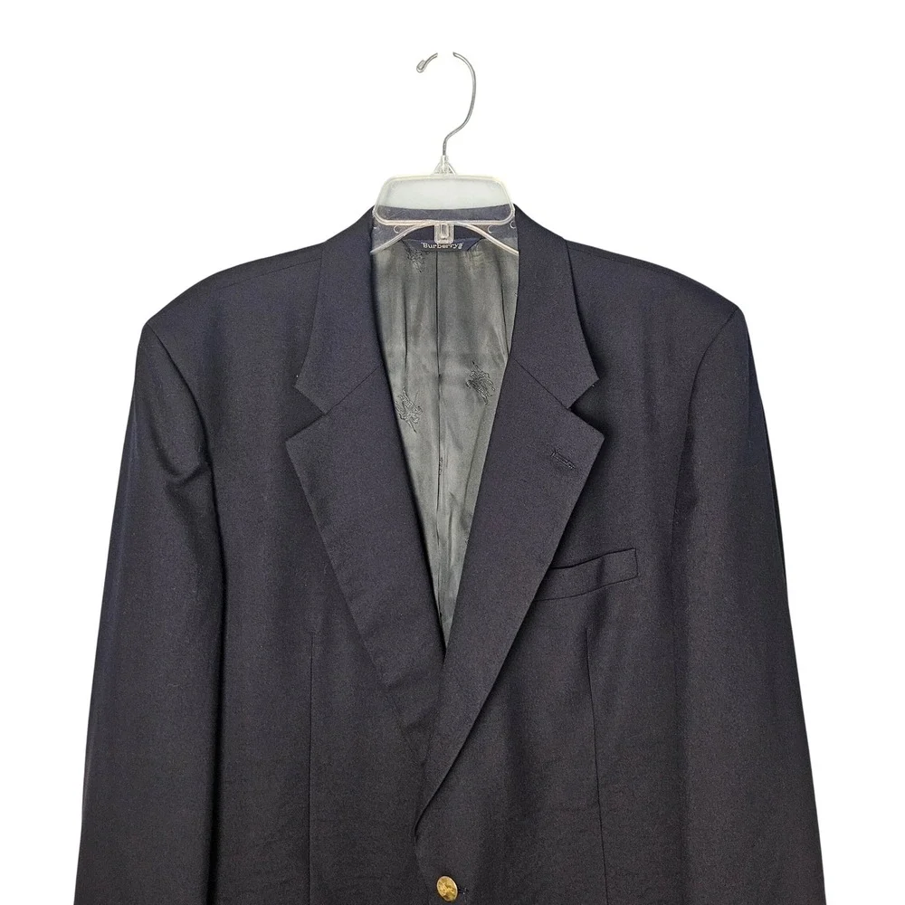 Vintage Burberrys' Navy Blue Wool Mens Blazer Size 44 Classic Crest Buttons